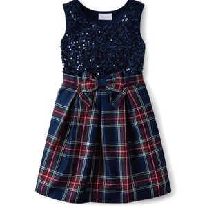Girls Sequin Plaid Fit And Flare Dress ***Matching Headband Sold Separately***